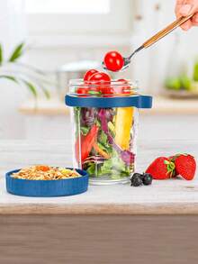 16oz/500ml [1/2 Pack] Overnight Oats Mason Jar With Spoon Lid, Sealed Oatmeal Container With Measurement Markings, Portable Cereal Canister - Blue - View 6