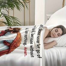 1 Piece Jesus Psalm Blanket, God Redeemer Design Digital Fleece Shawl - Small Nap Blanket - Soft And Warm, Suitable All Seasons, Comfortable Lightweight Thickened Flannel Blanket, Sofa, Bed, Camping, And Travel, Holiday DGRH - Multicolor - View 7