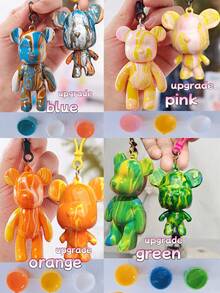 10 pezzi Set di pittura fai-da-te con orsetti fluidi, decorazione graffiti dipinta a mano, comprende colori, cucchiai, orsetti di plastica, pennelli, forniture creative per artigianato, set di pittura per il ritorno a scuola, laurea, eventi di festa, regali significativi per le vacanze, adatto anche per riempire le calze di Natale (disponibili orsetti con testa grande e testa piccola, colori casuali)