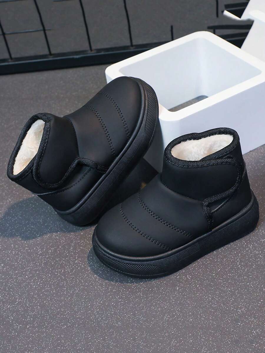 1 Pair Baby Fashionable Snow Boots, Unisex, Rubber Non-Slip Sole, One-Push Magic Tape, Solid Color, Outdoor Baby Boots