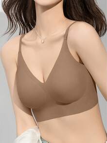1/2/3/4/5Pcs Women's Push-Up Bra - High Support Wireless Comfort Fit With Removable Pads, Seamless Invisible Design & Adjustable Back Strap, Solid Color For Everyday & Special Occasions, Strapless Push Up Bra, Occasion Lingerie, Sleek Lingerie, Comfortable Fit, Flexible Material - 咖啡棕 - 查看 7