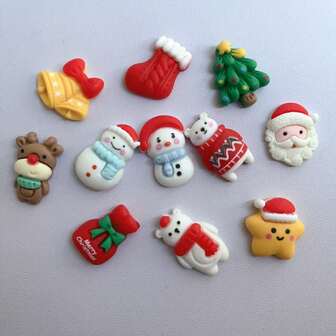 10/20/30 pezzi Assortimento di decorazioni natalizie in resina piatte e a cupola - Mini Babbo Natale, Pupazzo di neve, Renne, per scrapbooking, artigianato fai-da-te e decorazioni natalizie - Mix casuale
