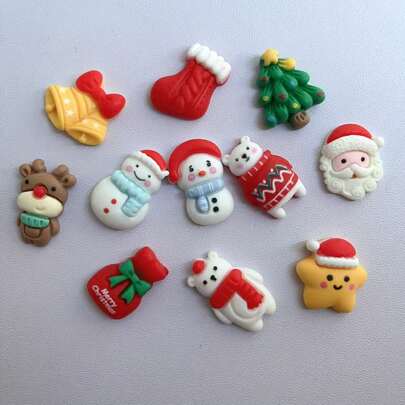 10/20/30 pièces Assortiment de résine à dos plat avec thème de Noël - Mini Père Noël, Bonhomme de neige, Charms de renne, pour scrapbooking, artisanat DIY et décorations de fêtes - Mélange aléatoire