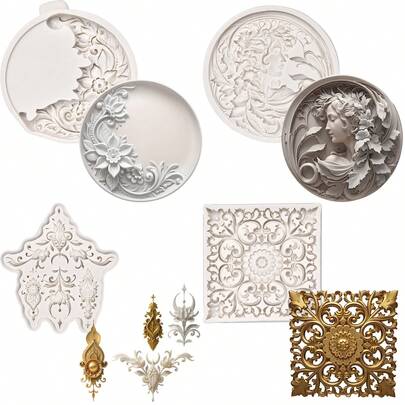 1 件花朵、女孩、复古雕刻硅胶模具 - 树脂模具 - 家居装饰 DIY 工具 - 珠宝铸造粘土树脂石膏模具