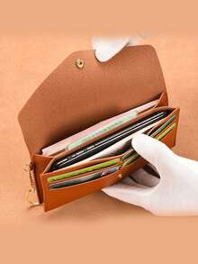 Slim Long Wallet Men's Bifold Wallet PU Leather Travel Passport Holder Card Case Clutch Purse Unisex With Wrist Strap - Multicolor - View 4