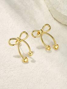 1 Pair Fashionable Stainless Steel Bowknot Earrings, Gold Plated Minimalist Women's Accessory, Suitable For Daily Wear And Gift