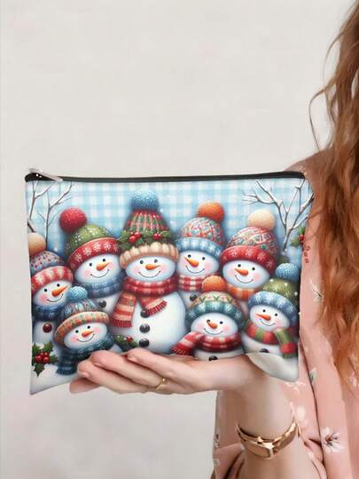 1 Túi đựng mỹ phẩm vải canvas hình người tuyết Giáng sinh Túi đựng đồ trang điểm nhẹ, có thể gấp gọn, có khóa kéo, dùng để đựng đồ vệ sinh cá nhân ngày lễ, Túi đựng đồ trang điểm, Quà tặng hoàn hảo cho phụ nữ, bé gái, giáo viên, học sinh, ký túc xá đại học