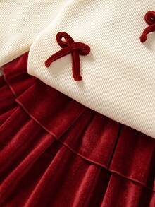 2 件女婴休闲套装：蝴蝶结装饰长袖上衣 + 裙子 - 彩色 - 查看 6