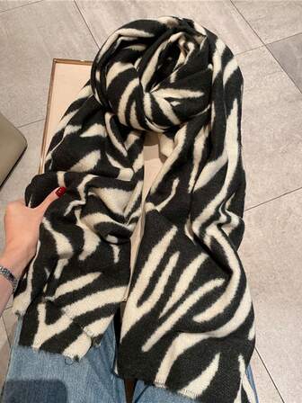 1 st. dammodehalsduk, europeisk och amerikansk stil med zebramönster och fuskkashmirhalsduk, koreansk version, mångsidig lång sjal, tjock och varm för höst/vinter, present/accessoar för dagligt bruk till klänning