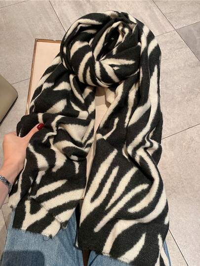1 pezzo Sciarpa di moda da donna, stile europeo e americano con motivo a zebra in finta cashmere, versione coreana versatile e lunga, spessa e calda per l'autunno/inverno, regalo/accessorio per uso quotidiano