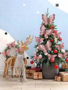 2 pièces Ornements de papillon de sapin de Noël pailletés, décorations de Noël en tissu rose en forme de papillon, papillons 3D creux simulés avec pinces, décoration murale de papillon pastel de Noël pour sapin de Noël, couronne, accessoire pour cheveux, décorations suspendues pour sapin de Noël, décoration de guirlande, convient pour mariage, fête, artisanat DIY, décoration de la maison, accessoires de photographie