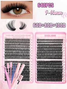 640/240/60PCS Lash Cluster Set, 2 Types Of 60D+80D+100D Lash Clusters, Natural And Thick, With Adhesive And Tools, Firm On Eyes, Suitable For Beginners' Home DIY, Daily Activities, Travel, Costume Parties, Halloween And Christmas Gifts - Black - View 15