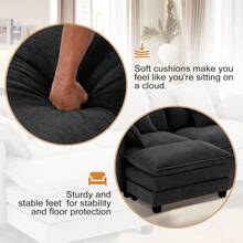 Oversized Accent Chairs With Ottoman Luxury Chenille Single Sofa Couch Upholstered Deep Seat Chaise Lounge With Pillows For Living Room Bedroom Apartment Black