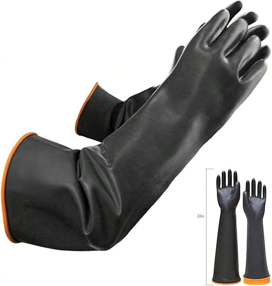 Guantes de látex resistentes a productos químicos, de goma PPE, protección industrial de seguridad, guantes largos, guantes negros de 22 pulgadas, resistentes a ácidos fuertes, alcalinos y aceites. - 1 - Ver 1