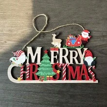 1 件圣诞装饰木制字母标志挂件圣诞欢迎门牌门挂木制字母标志吊坠礼物适合圣诞节家居前门装饰节日派对装饰挂饰 - 彩色 - 查看 8