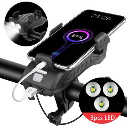 400LM USB Rechargeable LED Cycle Bike Headlight Phone Holder With Power Bank Function