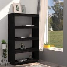 Libreria/divisorio per ambienti Larryhot Nero 80x35x135 cm Pino massiccio, robusto e durevole, facile da montare, stile decorativo, adatto per riporre soprammobili, statuette, libri, piccoli oggetti, ecc. - nero - Visualizzare 4