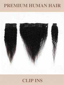 卷曲直发夹式接发，真人发，Remy真人发接发夹式接发，女士专用，自然真人发，100克8片装，18个夹子，自然色 - 彩色 - 查看 9