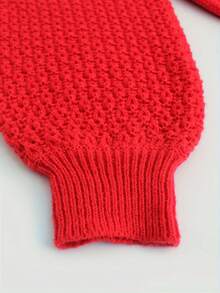 2025 Autumn And Winter Women's Casual Loose Pullover Sweater - Soft Pink Round Neck Long Sleeve Lampshade Design, Suitable For Large Sizes And Comfortable Wear, Hand Wash Only, Cute Style, Everyday Comfortable Clothing, Textured Pattern, High-Quality Yarn Fabric, Solid Color Round Neck Pullover Sweater, Casual Long Sleeve Sweater, Suitable For Autumn And Winter Seasons, Women's Clothing - 紅色 - 查看 5