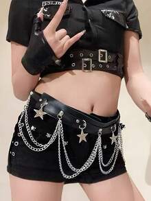 Catena per vita stile punk con stelle, cintura a catena sexy con nappe, decorazione versatile stile Abby - nero - Visualizzare 2