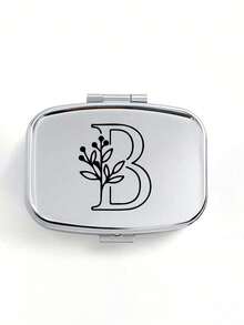 Cutie de pastile pătrată cu model floral negru, 2 compartimente portabile pentru pastile, mini cutie de depozitare metalică, cutie portabilă pentru bijuterii și pastile, cadou creativ personalizat cu identificare a numelui, potrivită pentru călătorii, activități în aer liber, genți, buzunare, utilizată pentru cadouri de nuntă, cadouri și decorațiuni pentru recepție, cutie de depozitare decorativă pentru călătorii cu design unic (litere inițiale A-Z), organizator de medicamente pentru călătorii în aer liber, articole esențiale, trusă de prim ajutor