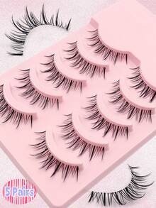 Asiteo 5 Pairs Manga Anime Lashes Natural Look Clear Band Faux Mink Wispy Cross 3D Volume Eyelashes Korean Japanese Asian Cosplay Eyelashes - Black - View 4