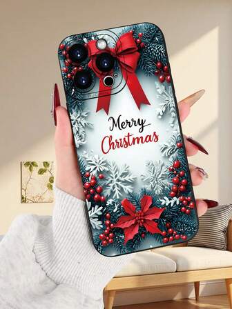 1pc Fashion Winter Red Bow Christmas Tree 2D Pattern Full Coverage Soft TPU Phone Case, Compatible With Iphone 17, 16, 15, 14, 13, 12, 11 Pro/Pro Max/Plus And Other Galaxy Models, Suitable As A Gift For Friends, Family, Colleagues, And Loved Ones.