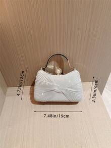 1pc Glittery Bow Design Mini Box Clutch Bag, Elegant Luxury Rhinestone Decor Evening Dress Purse, Charming Party Handbag, Glamorous Ladies' Clutch For Formal Events, Suitable As Holiday Gift, Comes With Detachable Shoulder Chain - Silver - View 7