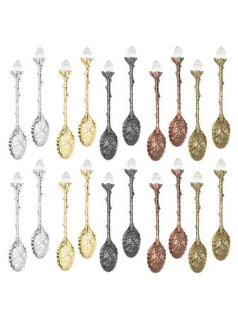 2 st retro jul halloween kristallsked kristalllegering häxa te kaffe vintage snidad sked dessert dekorativ för café bordsartiklar kaffebar