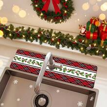 1 Stück Weihnachts-Beerenmuster Armaturenabdeckung, Weihnachtsgeschenk, Weihnachtsdekoration, strapazierfähiges Polyester, schnelltrocknend, leicht zu reinigen, geeignet für Küche und Badezimmer, einfache Installation, Alltagsdekoration, Geschenk, Badezimmermatte, strapazierfähige Armaturenabdeckung, Armaturenzubehör - Verschiedenfarbig - Übersicht 2