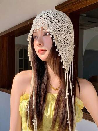 波西米亚风复古手工流苏时尚球红色针织羊毛帽，冬季保暖头带护耳帽，男女通用针织帽，滑雪和旅行保暖户外帽，款式和颜色随机