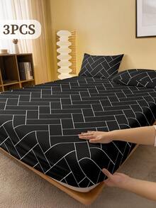 2/3 Pcs Printed Bed Sheets Set, Bedding, Bed Sheet Set, Halloween Decor, Fall Decor, Soft And Comfortable Bedding, Room Decor, Skin-Friendly Bed Cover Set, Mattress Protector For Bedroom, For All Season, Fits Twin Full King Queen Size Bed, 1 Fitted Sheet And 1/2 Pillowcases, Machine Washable - Lưới đen trắng - Xem 11