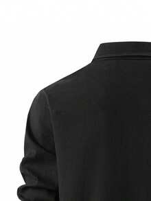 男士新款秋冬弹力休闲商务长袖衬衫，欧洲尺码 - 黑色 - 查看 4