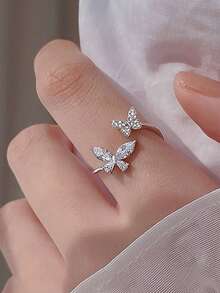 BALMORA 1 pezzo Anello regolabile in argento sterling 925 elegante, carino e brillante con due farfalle in zirconia, gioiello da donna per uso quotidiano, amicizia, compleanno e feste