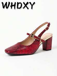 WHDXY 1 Pair Women's Square Toe Basic Slip-On High Heel Pumps, Sexy 7CM Chunky Heel Dress Shoes For Office, Flight Attendant, Formal Occasions - 紅色 - 查看 12