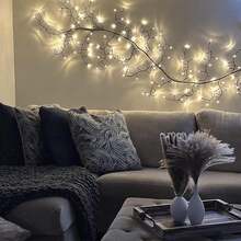 1条闪烁棕色藤蔓仙女灯，96颗LED灯珠，可弯曲柳条藤蔓灯 - 1条6英尺柔性柳条仙女夜灯，8种模式，闪烁人造树枝 - USB供电，适用于室内家居装饰、婚礼派对、圣诞节装饰，圣诞节家居装饰，圣诞节礼物，圣诞节装饰品 - 1 顆 96 LED 燈 - 查看 9