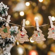 48 etiquetas, 50 piezas de cordel, 4 diseños diferentes, accesorios de decoración navideña, etiquetas de papel kraft grueso, adornos para el árbol de Navidad, etiquetas de regalo, cajas de regalo, tarjetas de accesorios, con cuerda, suministros para fiestas navideñas, regalos de Navidad