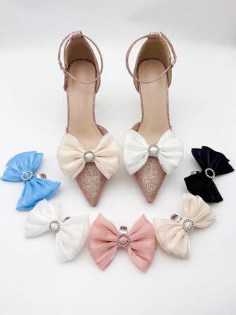 2pcs Detachable Chiffon Bow Shoe Clips, Decorative Accessories For High Heels, Sandals