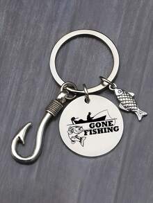 1 件男女通用钓鱼爱好者设计宝石钥匙扣吊坠带袋，钓鱼配件礼物汽车配件包魅力学校可爱哥特 Y2k