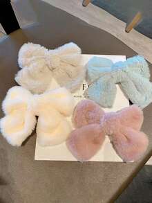 Solid Color Plush Big Bow Hair Clip, Plush Hairpin Barrette, Fluffy Hair Claw Clip Hair Accessory, Hair Slide, Hair Barrettes, Winter Accessories Women, Hair Accessories, Head Accessories - Multicolor - View 12