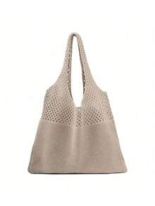 Women's Tote Bag, Back To School Crochet Woven Bag, Large Women's Handbag, Women's Knitted Shoulder Bag, Crochet Woven Bag, Girls' Crochet Woven Bag, Summer Beach Tote Bag, Large Capacity Student Summer Tote Bag, Women's Beach Sand-Proof Knitted Shoulder Bag, Vintage Hollow Floral Decor Supermarket Shopping Handbag - Khaki - View 10