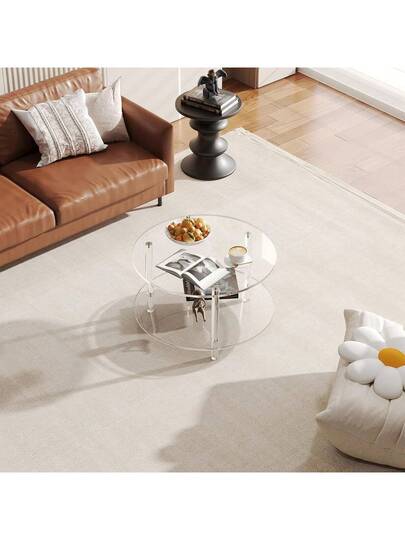 1pc Acrylic Transparent Detachable Coffee Table, Round Tafel Furniture Living Room, Multifunctional Bedside Cabinet Side Small Spaces, Bedroom, Study view 3