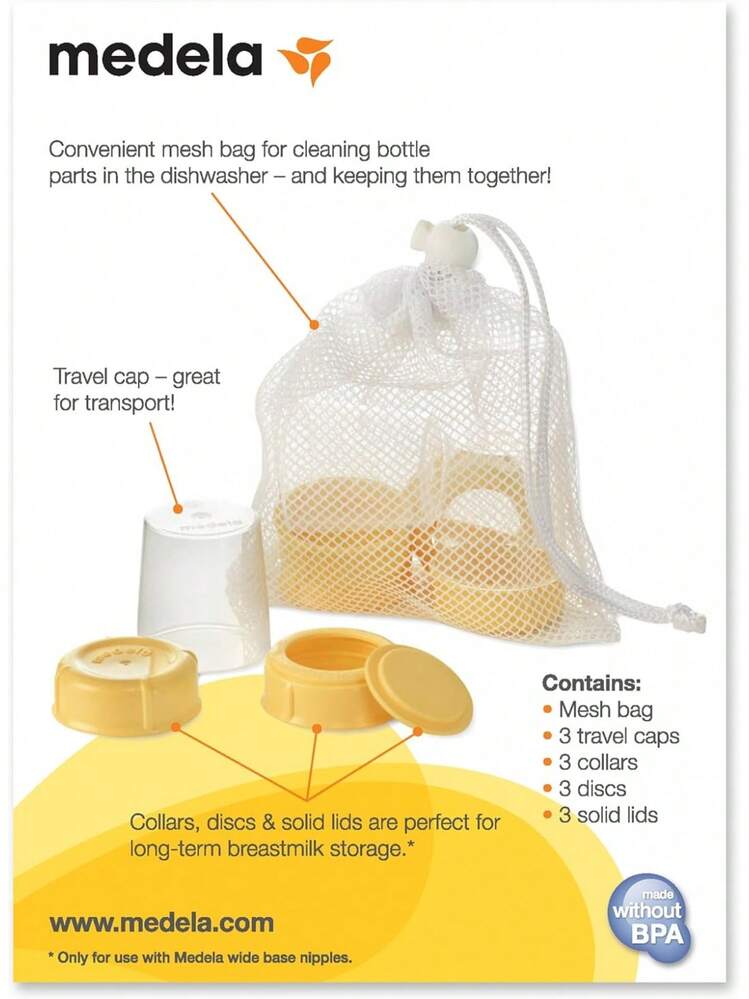 medela| Piezas de Repuesto para Botellas / Biberones Medela| Contiene: 1 bolsa de malla, 3 juegos de tapas - 1 - Añade 3