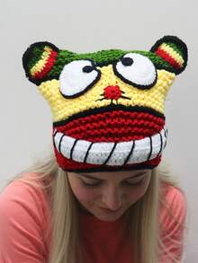 Crochet Knitted Cartoon Bear Hat - Colorful Design, Warm & Stylish, Perfect For Winter Fashion