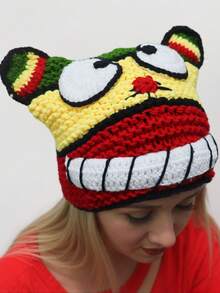 Crochet Knitted Cartoon Bear Hat - Colorful Design, Warm & Stylish, Perfect For Winter Fashion