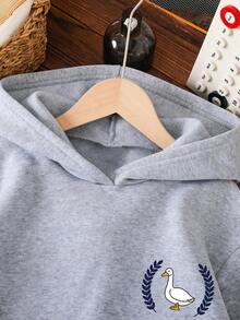 女童字母印花长袖休闲保暖卫衣，秋冬季 - 灰色 - 查看 3