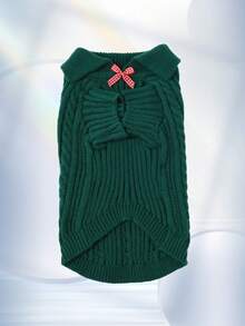 PETSIN 1 件柔软舒适的宠物狗休闲时尚服装，红白格子针织毛衣，带蝴蝶结领，适合春秋冬季泰迪、贵宾犬和小型犬、圣诞节、圣诞装饰 - 綠色 - 查看 12