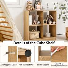 Lifezeal Kids Toy Storage Organizer 4-Cube Wooden Display Bookcase With Anti-Toppling Device - Natural - View 9