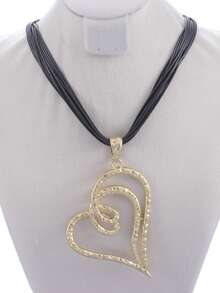 1Pc Asymmetrical Matte Gold Heart Pendant With Black Cord, Minimalist Style, For Daily Wear & Casual Outfits