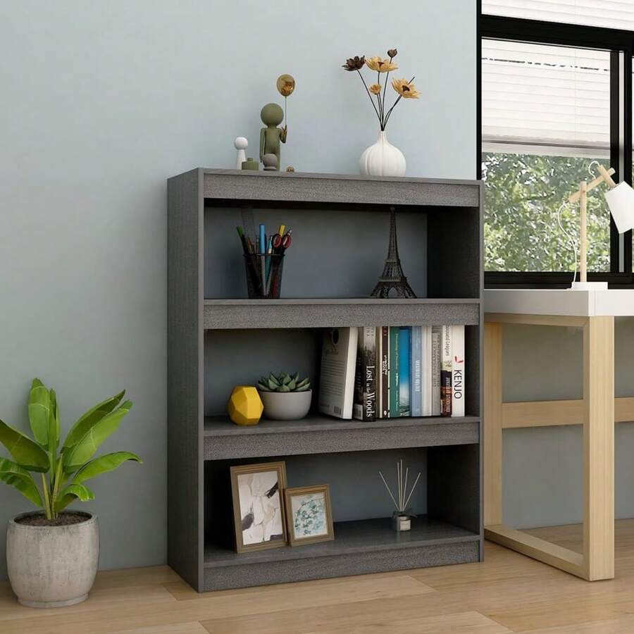Libreria/divisorio per ambienti Larryhot Grigio 100x30x103 cm Pino massiccio, robusto e durevole, facile da montare, stile decorativo, adatto per riporre soprammobili, statuette, libri, piccoli oggetti, ecc.